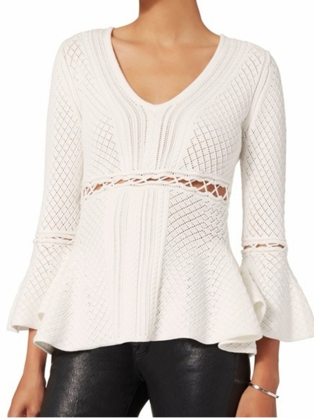 Jonathan Simkhai Cream Knit Peplum Tunic with Bell Sleeves